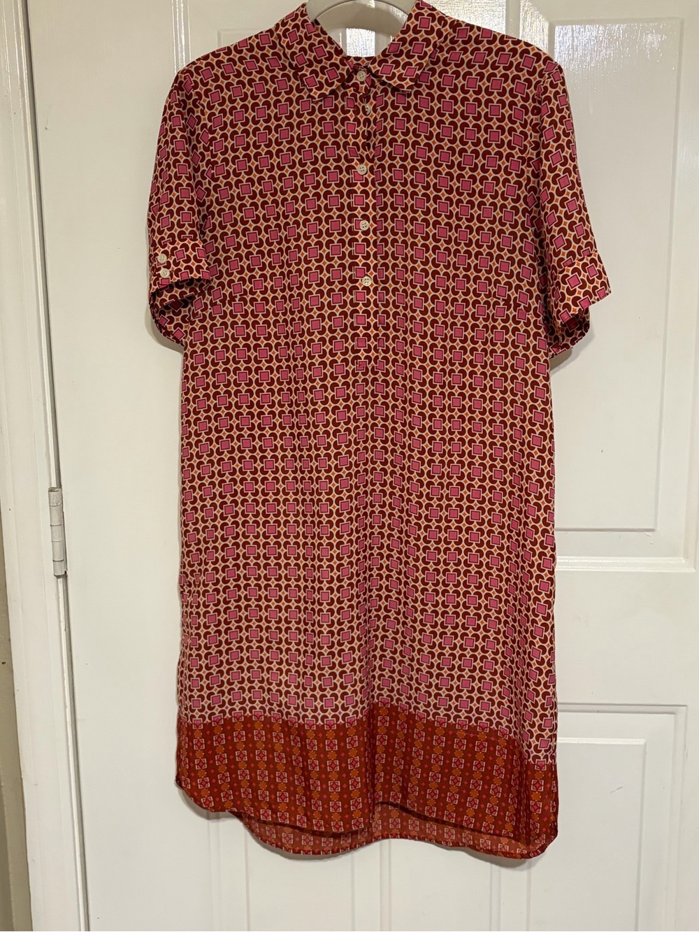 Vintage J.Crew Women's Short-Sleeve Pink & Orange Geometric Shirt Dress Size 8